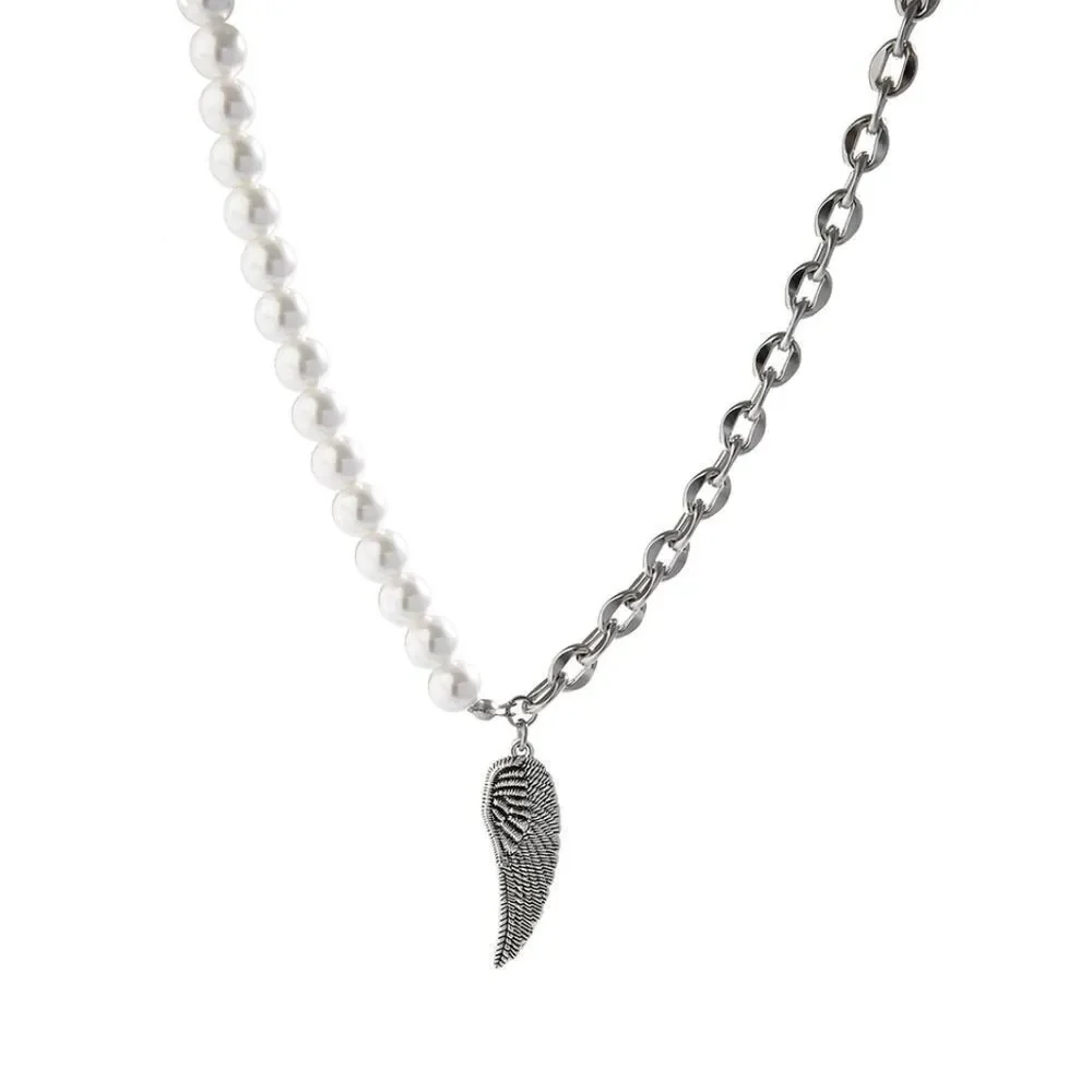 Pearl Feather Cross Necklace